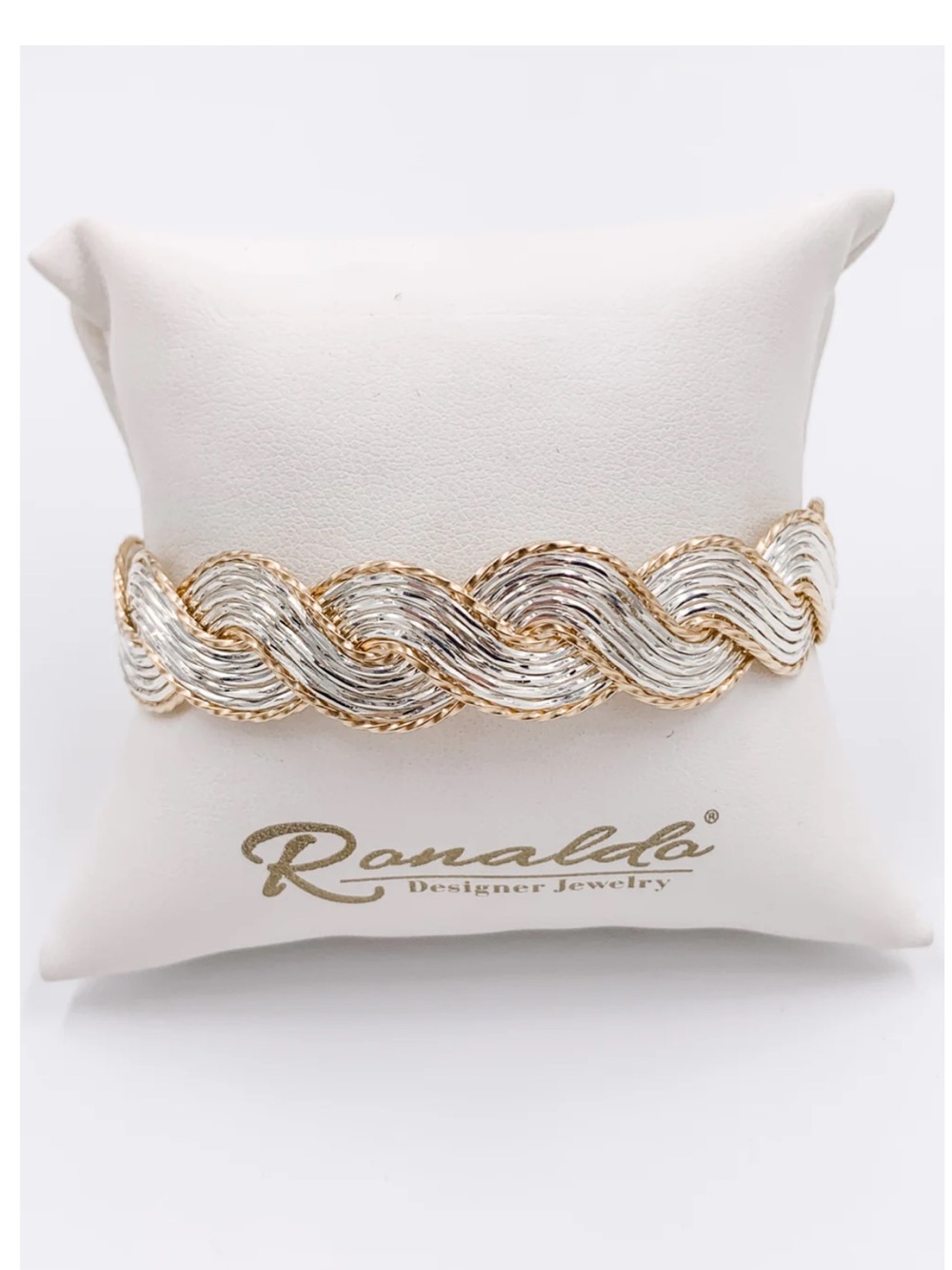 Ronaldo Aurora Two-Tone Braided Wave Bracelet — Gold & Silver 6.5